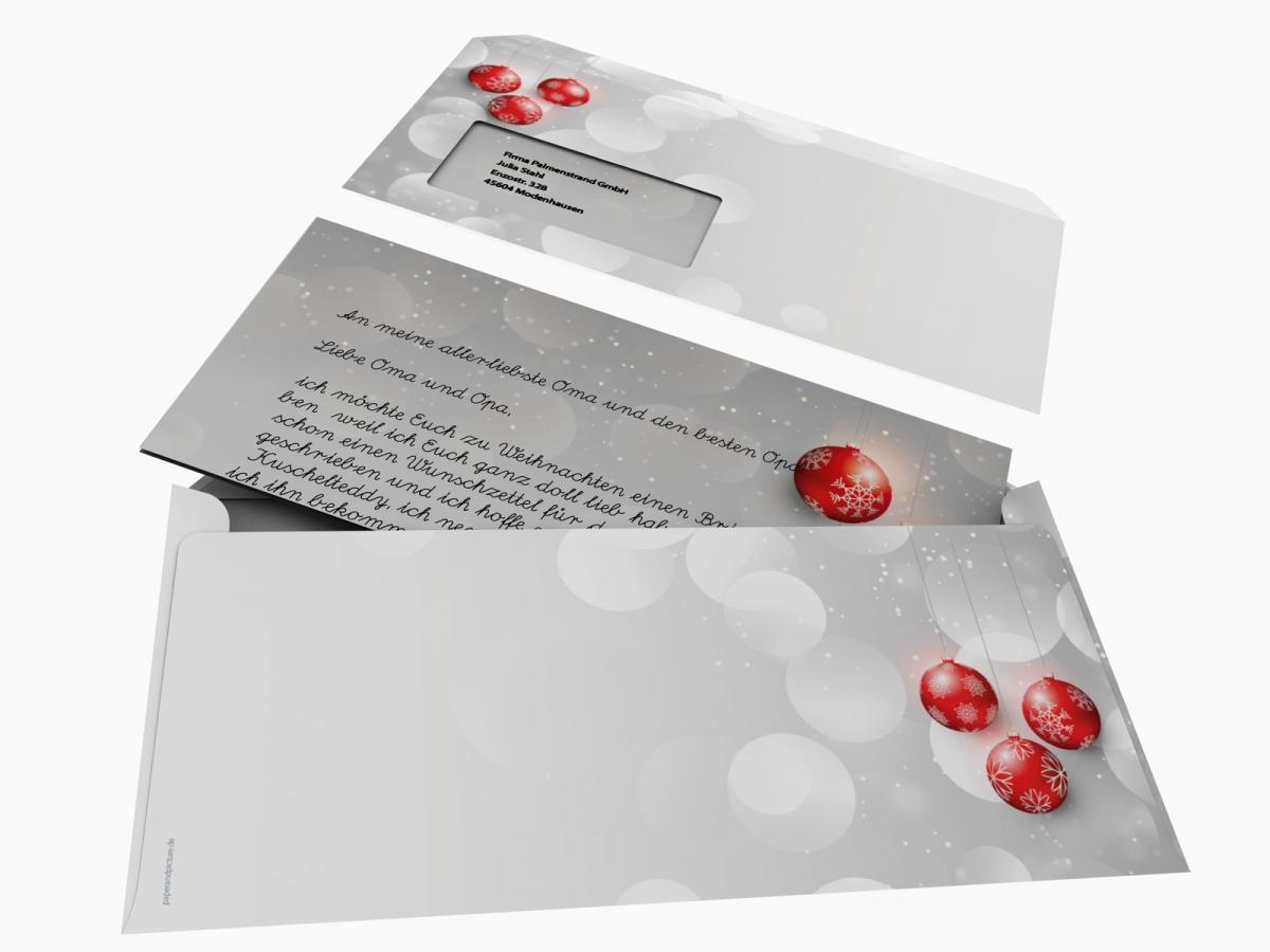 Weihnachtsbriefpapier mit Motiv Weihnachtskugel-Trio Briefpapier mit Motiv